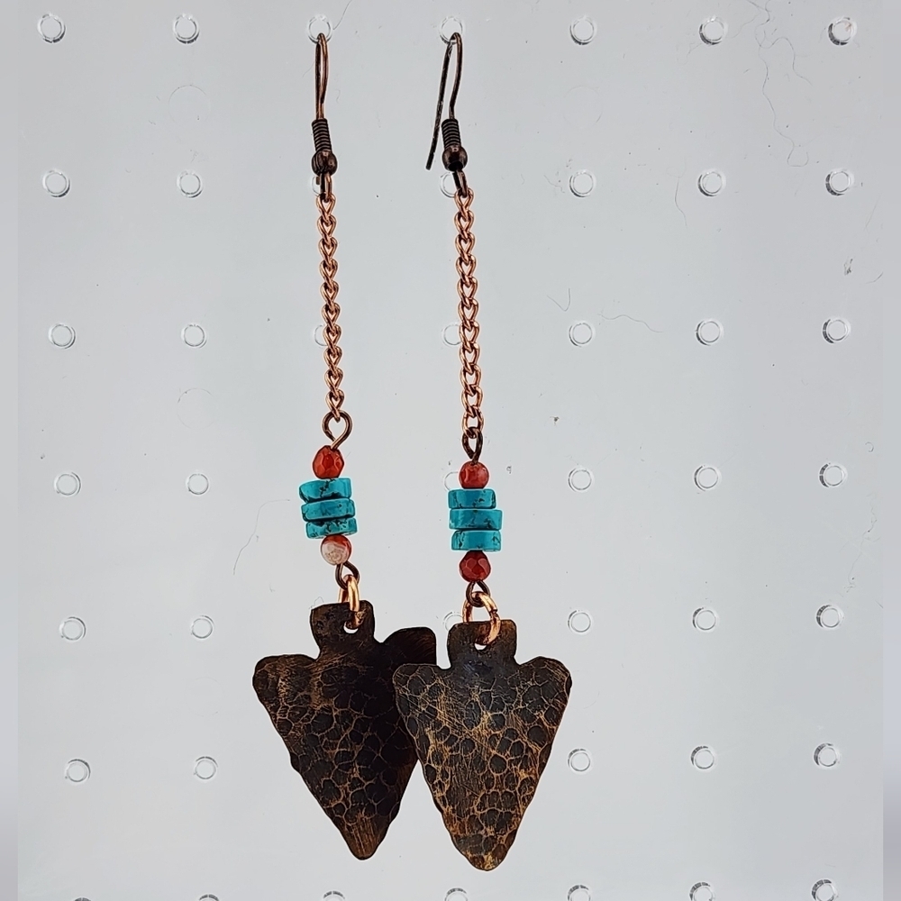 TURQUOISE & CARNELIAN HANDMADE EARRINGS BOHEMIAN CHIC STYLE 2.5" - Picture 6 of 6